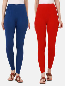 Buynewtrend - Women Cotton Multi-Color Solid Skinny Leggings (Pack of 2)