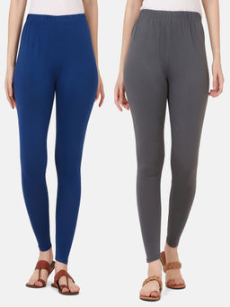 Buynewtrend - Women Cotton Multi-Color Solid Skinny Leggings (Pack of 2)