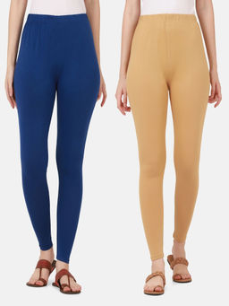 Buynewtrend - Women Cotton Multi-Color Solid Skinny Leggings (Pack of 2)