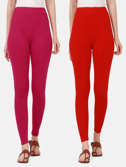 Buynewtrend - Women Cotton Multi-Color Solid Skinny Leggings (Pack of 2)