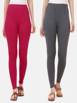 Buynewtrend - Women Cotton Multi-Color Solid Skinny Leggings (Pack of 2)