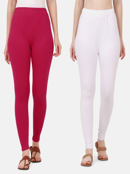 Buynewtrend - Women Cotton Multi-Color Solid Skinny Leggings (Pack of 2)