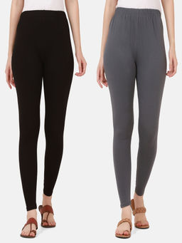 Buynewtrend - Women Cotton Multi-Color Solid Skinny Leggings (Pack of 2)