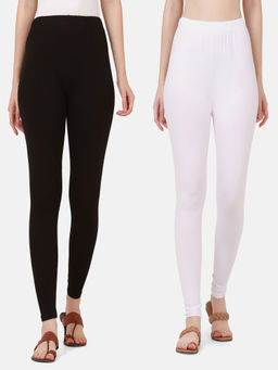 Buynewtrend - Women Cotton Multi-Color Solid Skinny Leggings (Pack of 2)