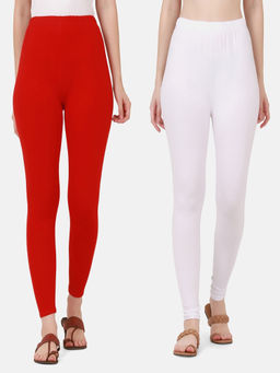 Buynewtrend - Women Cotton Multi-Color Solid Skinny Leggings (Pack of 2)