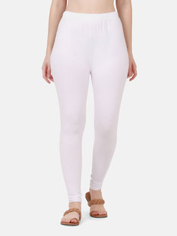 Buynewtrend - Women Cotton White Solid Skinny Leggings