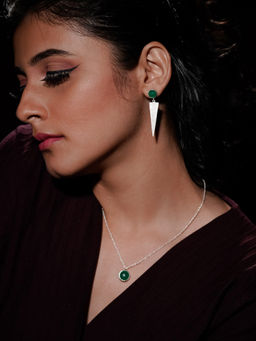 Divas Mantra - 92.5 Sterling Silver The Jaded Cones Earrings with Green Onyx