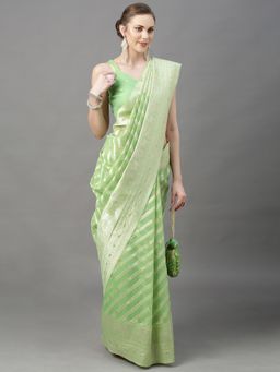 Akhilam - Womens Cotton Silk Green Woven Design Saree with Unstitched Blouse