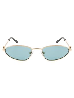 Opium Eyewear - Oval Sunglasses for Women Blue Lens Metal Gold Frame -Op-10402-C02-53 (53)