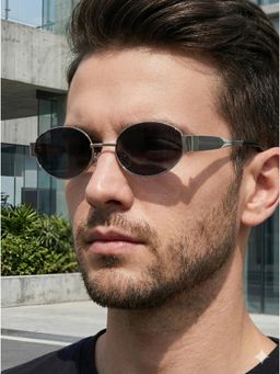 ROYALTAIL - Oval Full Rim Casual Silver and Black Unisex Sunglasses-Rt-Sung-142-F1 (55)