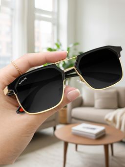 ROYALTAIL - Publilia Uv Protected Square Golden Black Unisex Sunglasses -Rt-Sung-160 (55)