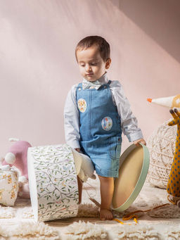 THE BABY TRUNK - Baby Boy Blue Applique Denim Dungaree
