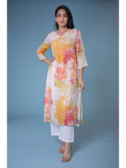 Zari Jaipur - Viscose Print Kurta - Orange (Set of 2) (2XL)