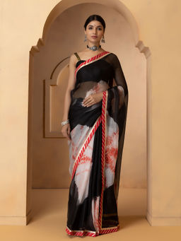 Geroo Jaipur - Red & Black Handcrafted Bandhani Pure Kota Silk Saree