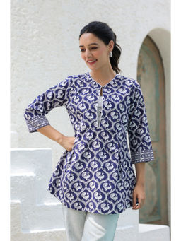 Rain & Rainbow - Blue Ethnic Motifs Printed Kurti