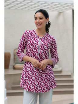 Rain & Rainbow - Wine Ethnic Motifs Printed Kurti