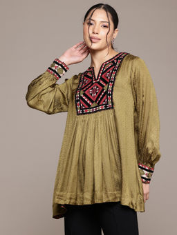 Ritu Kumar - Olive Self Design Print Tunic