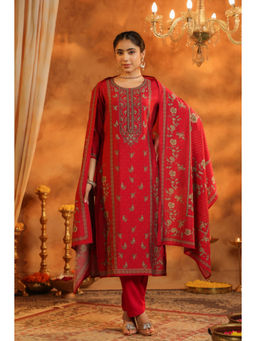 Rain & Rainbow - Red Floral Printed Kurta with Pant and Dupatta (Set of 3)