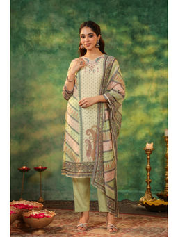 Rain & Rainbow - Green Ethnic Motifs Printed Sequinned Kurta with Pant and Dupatta (Set of 3)