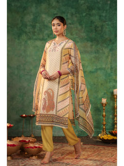 Rain & Rainbow - Mustard Ethnic Motifs Printed Sequinned Kurta with Pant and Dupatta (Set of 3)