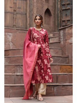 Rain & Rainbow - Floral Printed A-Line Kurta with Pant and Dupatta (Set of 3)