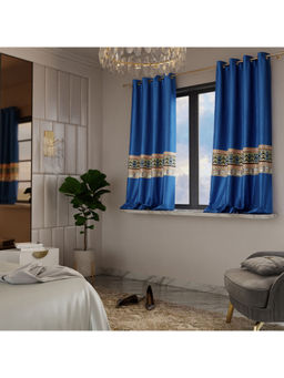 Stoa Paris - Satin Printed Celestial Blue Window Curtain with Back Lining