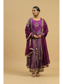 Siyona by Ankurita - Purple Jamuna Kurta with Pant, Dupatta and Jacket (Set of 4)