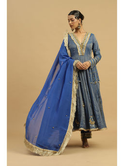 Siyona by Ankurita - Blue Neelam Anarkali with Pant and Dupatta (Set of 3)
