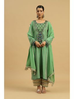 Siyona by Ankurita - Green Jade Kurta with Pant and Dupatta (Set of 3)