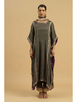 Siyona by Ankurita - Brown Kala Kaftan with Pant and Dupatta (Set of 3)