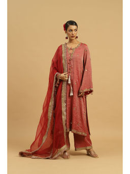 Siyona by Ankurita - Red Gehra Lal Kurta with Pant and Dupatta (Set of 3)