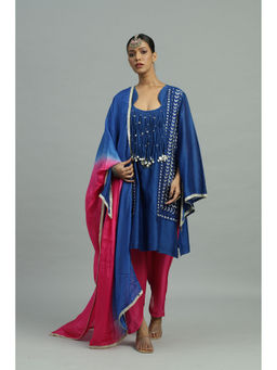 Siyona by Ankurita - Blue Gulaneel Dhoti with Cape Sleeve Kurta and Dupatta (Set of 3)