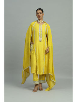 Siyona by Ankurita - Yellow Genda Kurta with Pant and Dupatta (Set of 3)