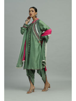 Siyona by Ankurita - Green Gulzar Kurta with Dhoti and Dupatta (Set of 3)