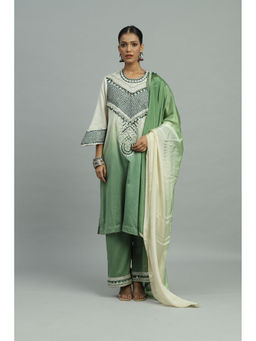Siyona by Ankurita - Green Panna Kurta with Pant and Dupatta (Set of 3)