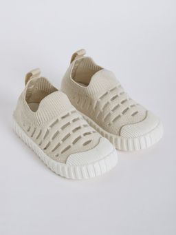 Hopscotch - Beige Knit Weave Slip-On Sneakers