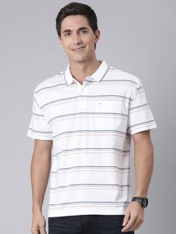 Classic Polo - Men's Half Sleeve White Authentic Fit Striped Cotton Polo T-Shirt