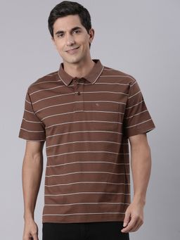 Classic Polo - Men's Half Sleeve Brown Authentic Fit Striped Cotton Polo T-Shirt