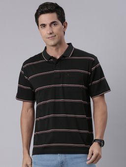Classic Polo - Men's Half Sleeve Black Authentic Fit Striped Cotton Polo T-Shirt