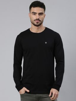 Classic Polo - Men's Full Sleeve Black Crew Neck Slim Fit Solid Cotton T-Shirt