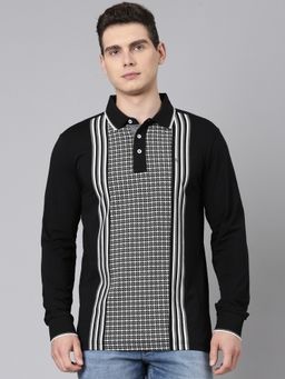 Classic Polo - Men's Black Polo Neck Slim Fit All-Over Print Cotton Polo T-Shirt