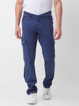 Spykar - Sulphur Blue Cotton Slim Fit Regular Length Trousers for Men
