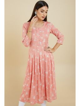 Soch - Women Peach Rayon Printed Kurta