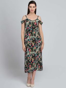 Dodo & Moa - Women Black Floral Midi Dress