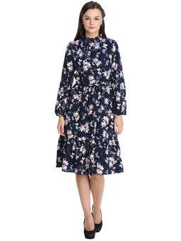 Dodo & Moa - Women Navy Blue Floral Midi Dress
