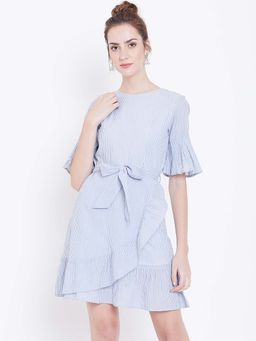 Dodo & Moa - Women Blue Stripes Mini Dress with Belt (Set of 2)