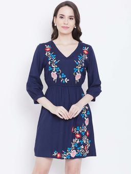 Dodo & Moa - Women Navy Blue Floral Mini Dress