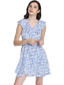 Dodo & Moa - Women Blue Floral Mini Dress with Belt (Set of 2)