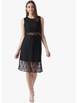 Dodo & Moa - Women Black Self Design Knee Length Dress
