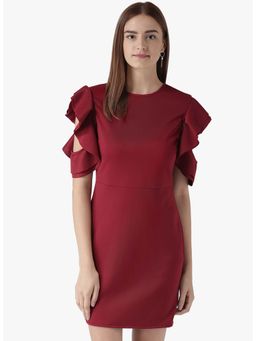 Dodo & Moa - Women Maroon Solid Mini Dress